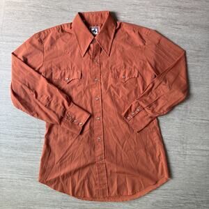 Vintage 70s Chute 1 Western Pearl Snap Shirt Button Up Men M Orange Rodeo Cowboy
